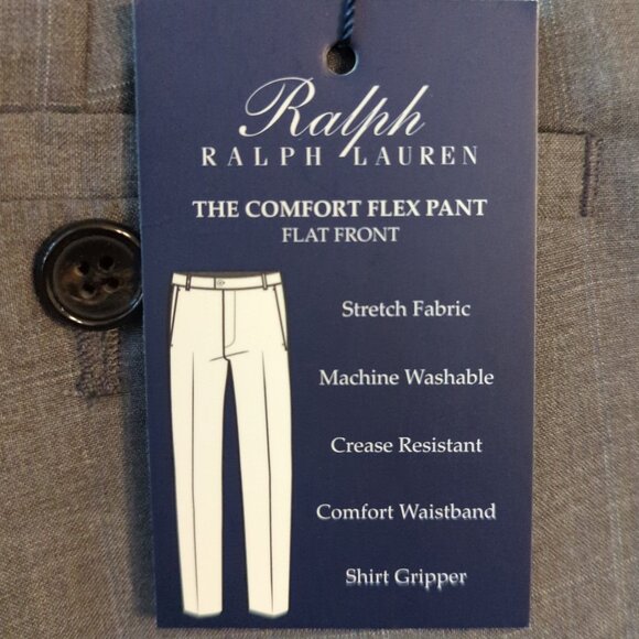 Ralph Lauren Mens 36x30 Medium Gray Plaid Dress Pants Comfort Flex Flat Front - Picture 5 of 12
